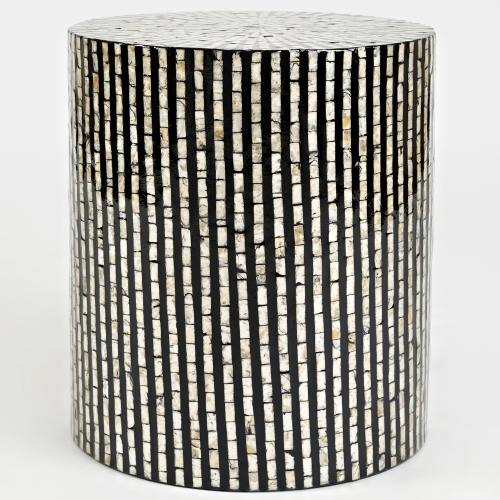 Global Archive Round Capiz Accent Table in Black & Multicolor